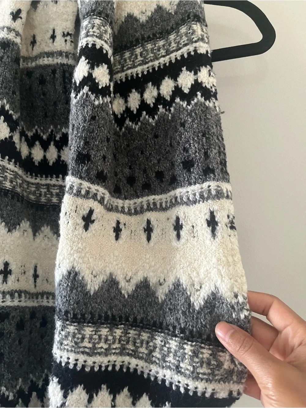 American Eagle Gray Fair Isle Infinity Scarf Womens Wool Blend Nordic Winter